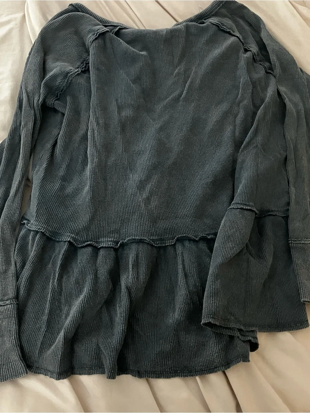 Free People We The Free Thermal Waffle Knit Henley Shirt Gray Women's Size XS - Picture 14 of 15
